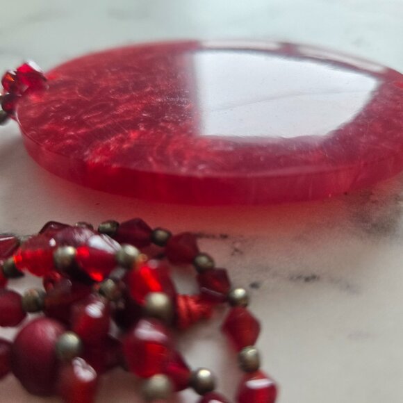Vintage  Czech Czechoslovakian Red Glass Beaded Lucite Necklace - Picture 3 of 9